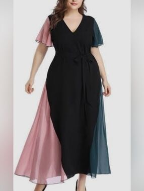 V-Neck Colorblock Maxi Dress